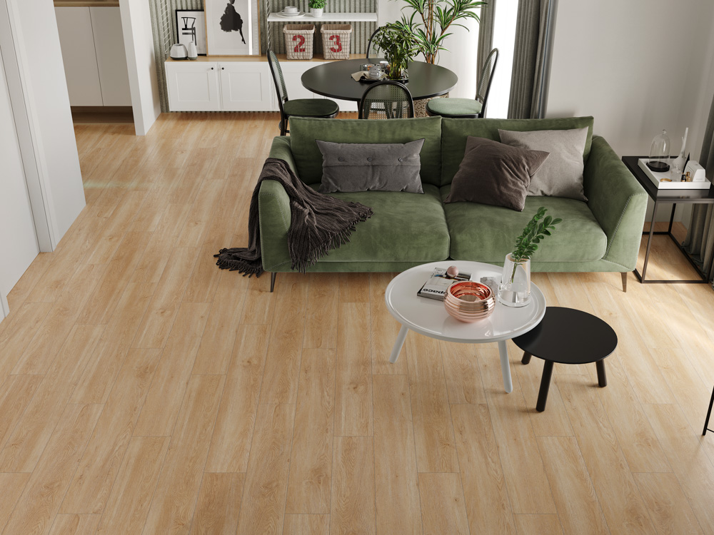 Кварцвиниловый SPC ламинат Cronafloor Wood Дуб Монтара ZH-81110-12 1200×180×4 фото в интерьере